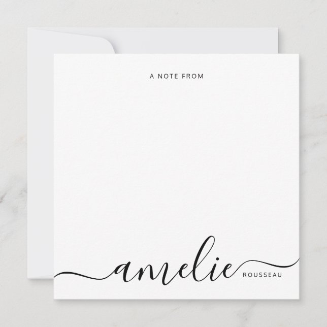 Modern Script Calligraphy Monogram Blush Pink Note Card (Front)