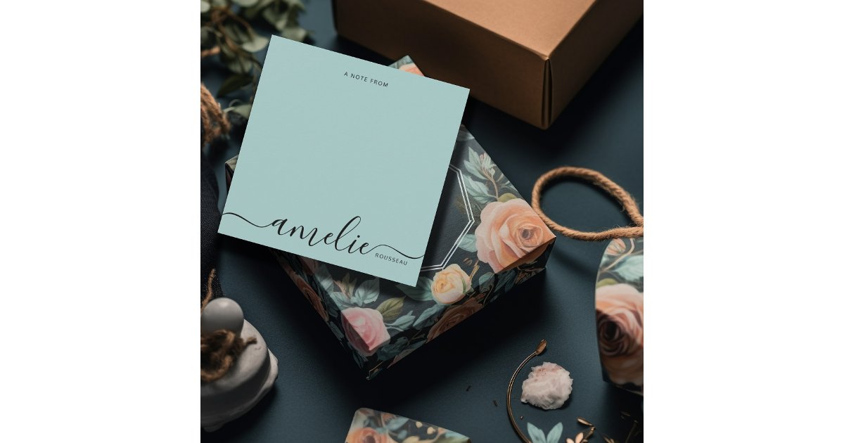 Modern Script Calligraphy Monogram Mint Green Note Card | Zazzle