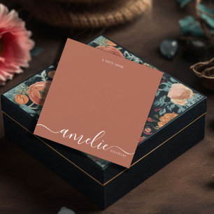 Modern Script Calligraphy Monogram Terracotta Note Card