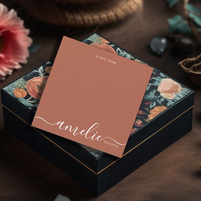 Modern Script Calligraphy Monogram Terracotta Note Card (Creator Uploaded)