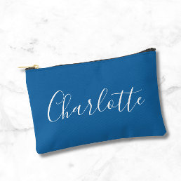 Modern Script Calligraphy Name Simple Bright Blue Accessory Pouch