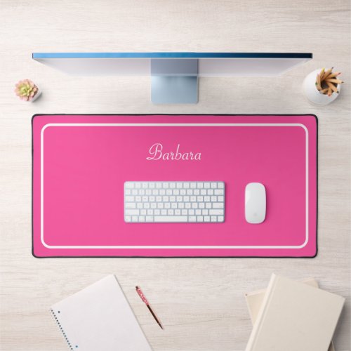 Modern Script Calligraphy on Neon Pink Desk Mat