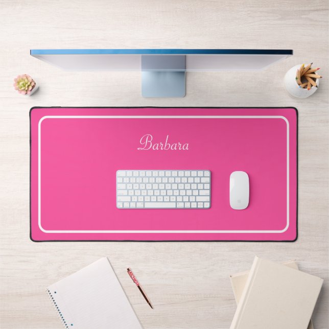 Modern Script Calligraphy on Neon Pink Desk Mat (Office 1)
