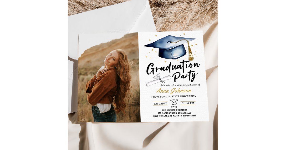 Modern Script Calligraphy Photo Graduation Party Invitation