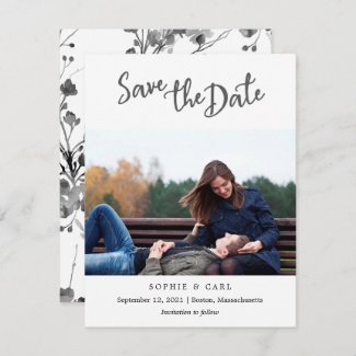 Modern Script Calligraphy Photo Save the Date Card