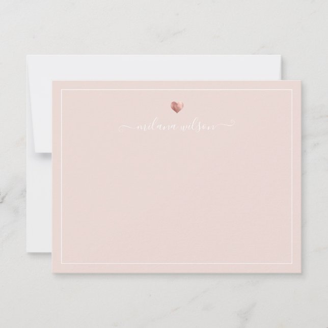 Modern Script Calligraphy Rose Gold Heart Note Car (Front)