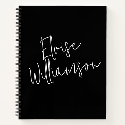 Modern Script Calligraphy Simple Custom Name Black Notebook