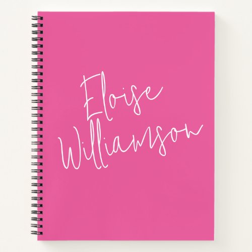 Modern Script Calligraphy Simple Custom Name Pink Notebook