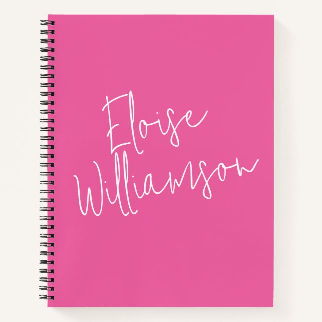 Modern Script Calligraphy Simple Custom Name Pink Notebook (Front)