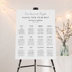 Modern Script Calligraphy Wedding 12 Table Seating Foam Board