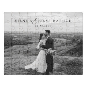 Modern Script Calligraphy Wedding Photo Acrylic  Jigsaw Puzzle