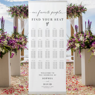 Modern Script Calligraphy Wedding Seating Chart Retractable Banner