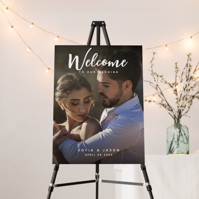 Modern Script Calligraphy Welcome Wedding 2 Photo Foam Board (In Situ (Stand))