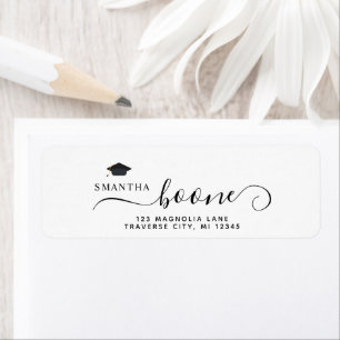 Modern Script Cap graduation return address Label