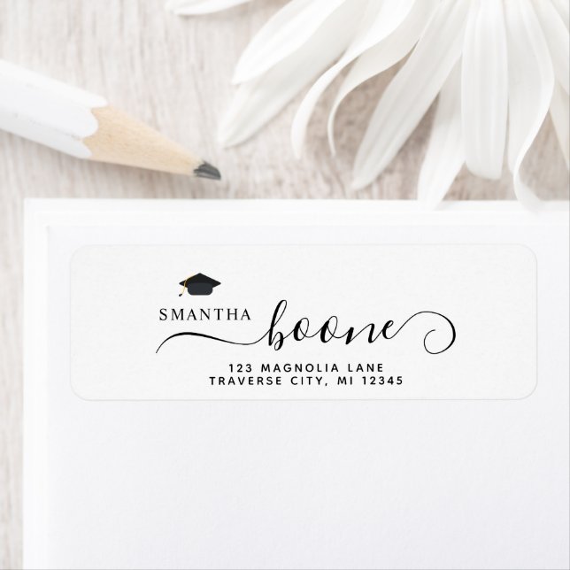  Modern Script Cap graduation return address Label (Insitu)