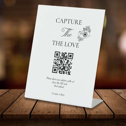 Modern Script Capture The Love QR code  Pedestal Sign