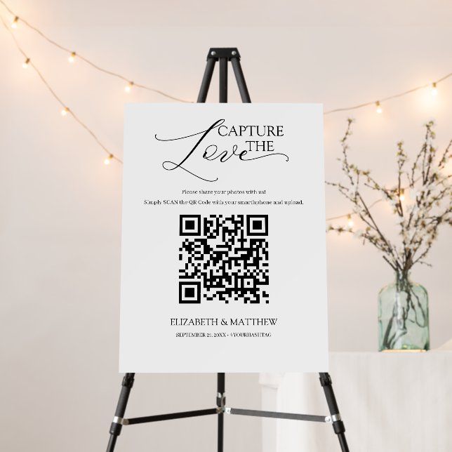 Modern Script Capture the Love with QR Code Foam Board (In Situ (Stand))