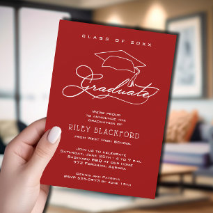 Modern Script Cardinal Red Graduation Announcement