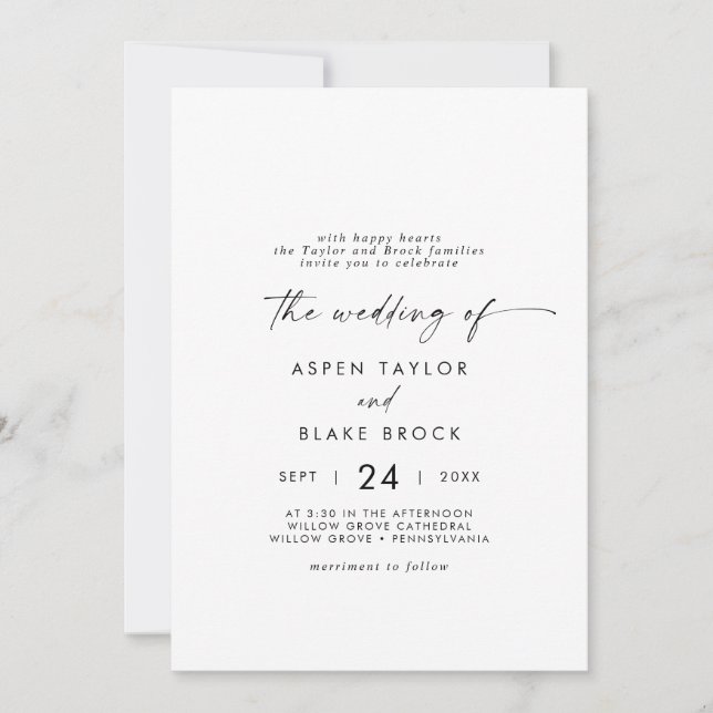 Modern Script Casual Both Parents Hosting Wedding Invitation (Front)