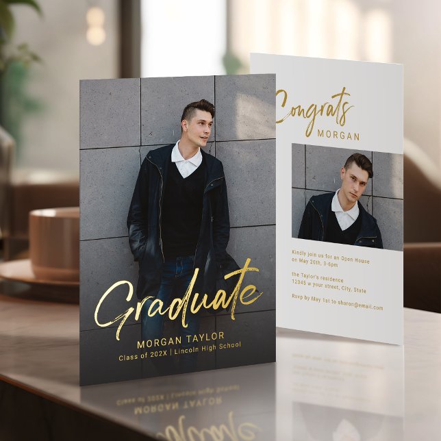 Modern Script Casual Photo Graduation  Foil Invitation (Modern Script Casual Photo Graduation Foil Invitation)
