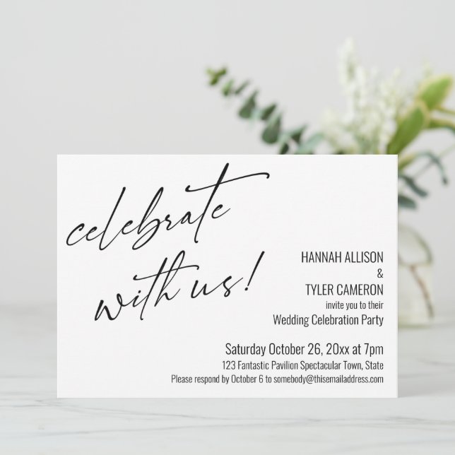 Modern Script Celebrate with Us Wedding Reception Invitation (Standing Front)