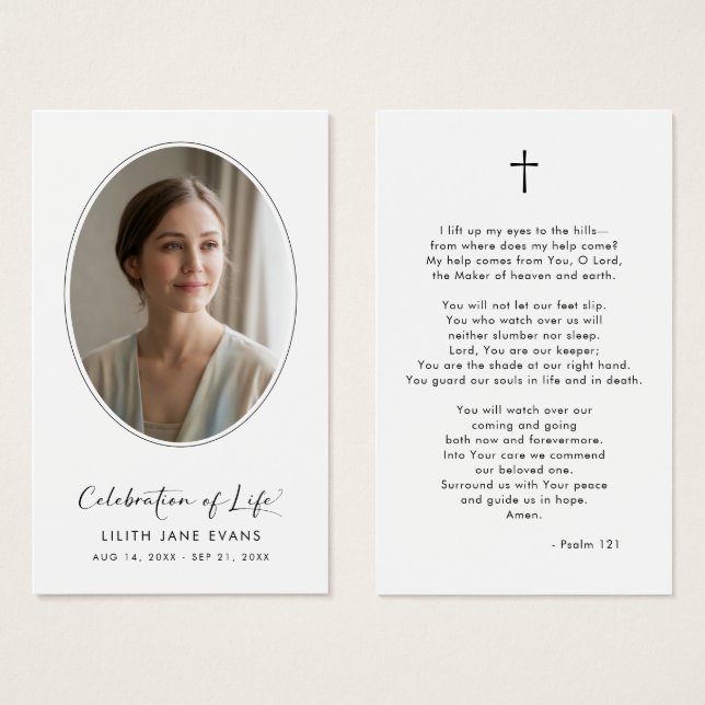 Modern Script Celebration of Life Prayer Card (Front & Back)