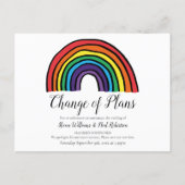 Modern Script Change the Date Postponed Rainbow Announcement Postcard (Front)