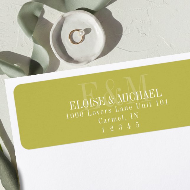 Modern Script Chartreuse Citrus Monogram Wedding Label (Modern Script Chartreuse Citrus Monogram Wedding Label)