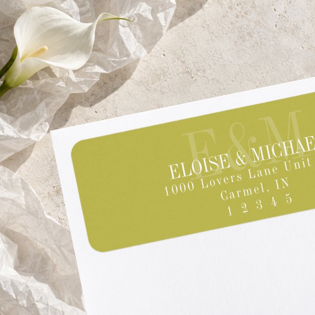 Modern Script Chartreuse Citrus Monogram Wedding Label (Modern Script Chartreuse Citrus Monogram Wedding Label)