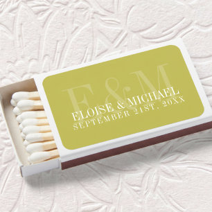 Modern Script Chartreuse Citrus Monogram Wedding Matchboxes