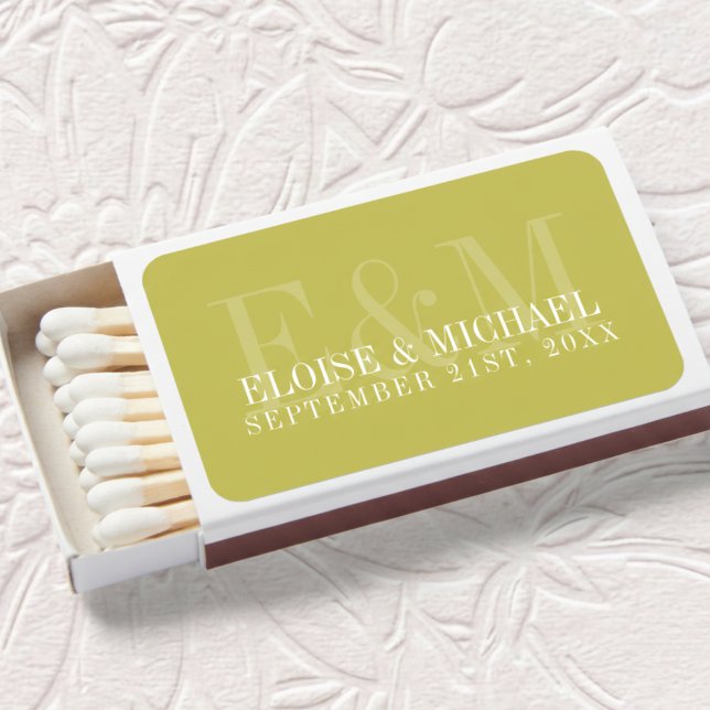 Modern Script Chartreuse Citrus Monogram Wedding Matchboxes (Modern Script Chartreuse Citrus Monogram Wedding Matchboxes)