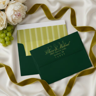 Modern Script Chartreuse Green Monogram Wedding Envelope