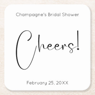 Modern Script Cheers Bridal Shower Square Paper Coaster