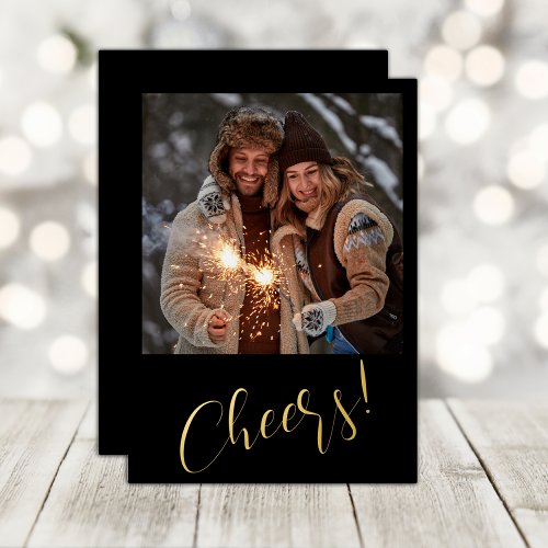 Modern Script Cheers Happy New Year Photo Foil Holiday Card