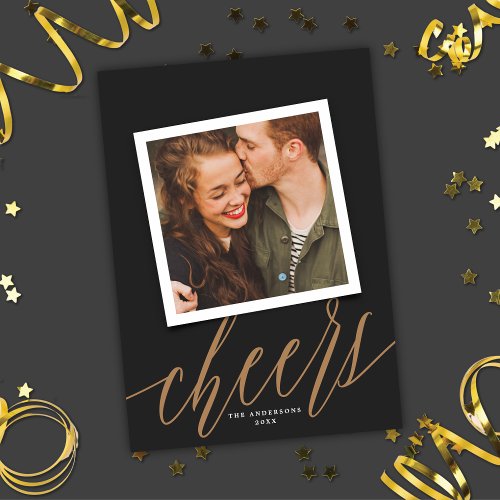 Modern Script Cheers New Year Holiday Photo Card