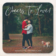 Modern Script Cheers To Love Photo Wedding  Square Paper Coaster at Zazzle