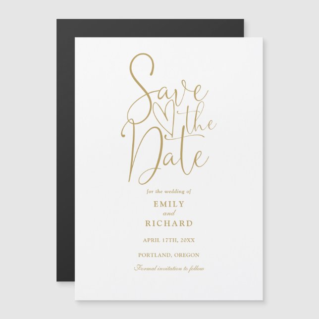 Modern Script Chic Gold Wedding Save The Date Magnetic Invitation (Front/Back)