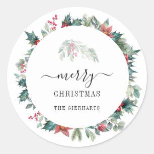 Modern Script Christmas Botanicals Mistletoe Classic Round Sticker