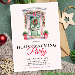 Modern Script Christmas Door Housewarming Party Invitation