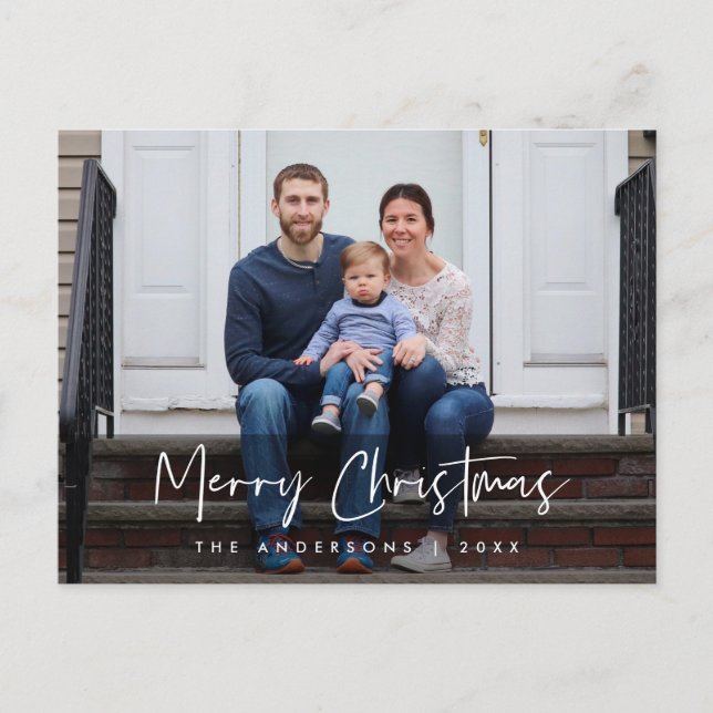 Modern Script, Christmas Family Photo Greeting Postcard (Front)
