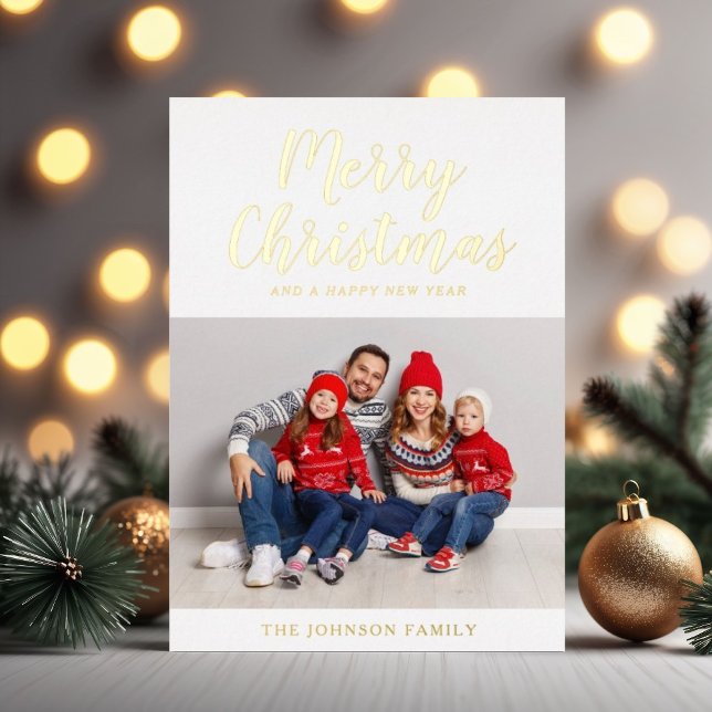 Modern Script Christmas Photo Gold  Foil Holiday Card (Modern Script Christmas Photo Gold Foil Holiday Card)
