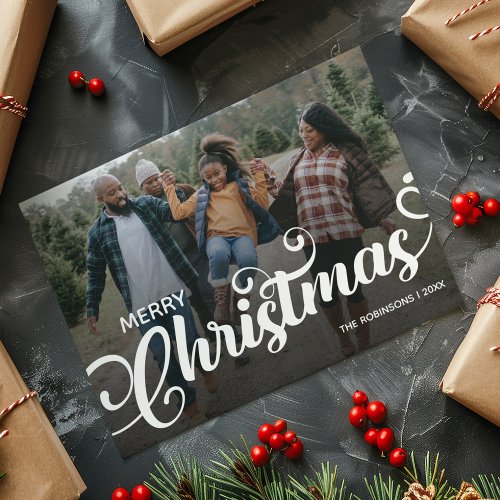 Modern Script Christmas Photo Holiday Card