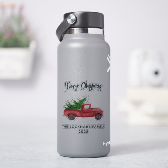 Modern Script Christmas Red Truck Holiday Sticker (HydroFlask)