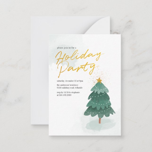 Modern Script Christmas Tree Holiday Party Note Card (Front)