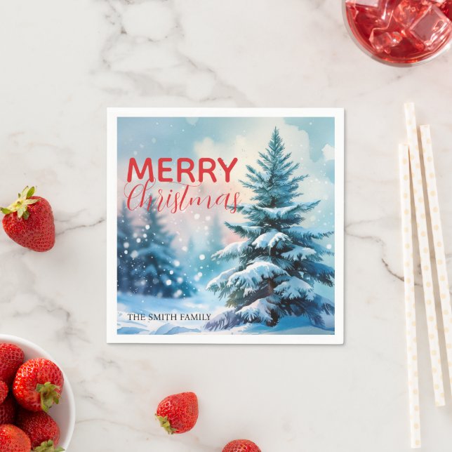 Modern Script Christmas Xmas winter pine tree fore Napkins (Insitu)
