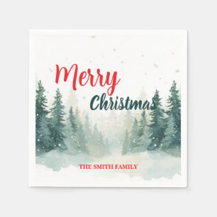 Modern Script Christmas Xmas winter pine tree fore Napkins