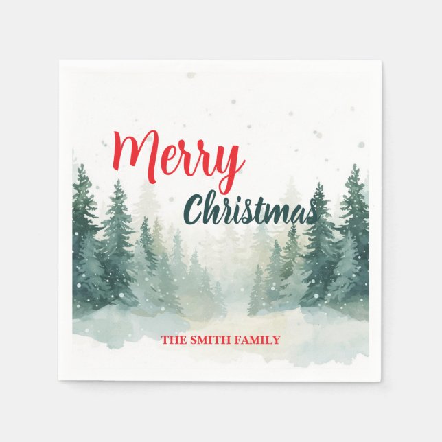 Modern Script Christmas Xmas winter pine tree fore Napkins (Front)