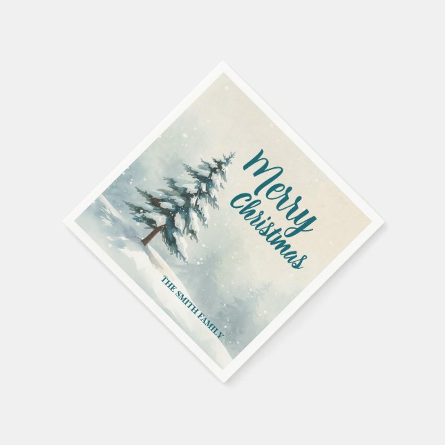 Modern Script Christmas Xmas winter pine tree fore Napkins (Corner)