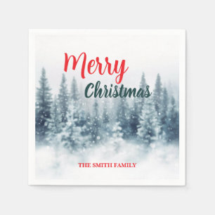 Modern Script Christmas Xmas winter pine tree fore Napkins