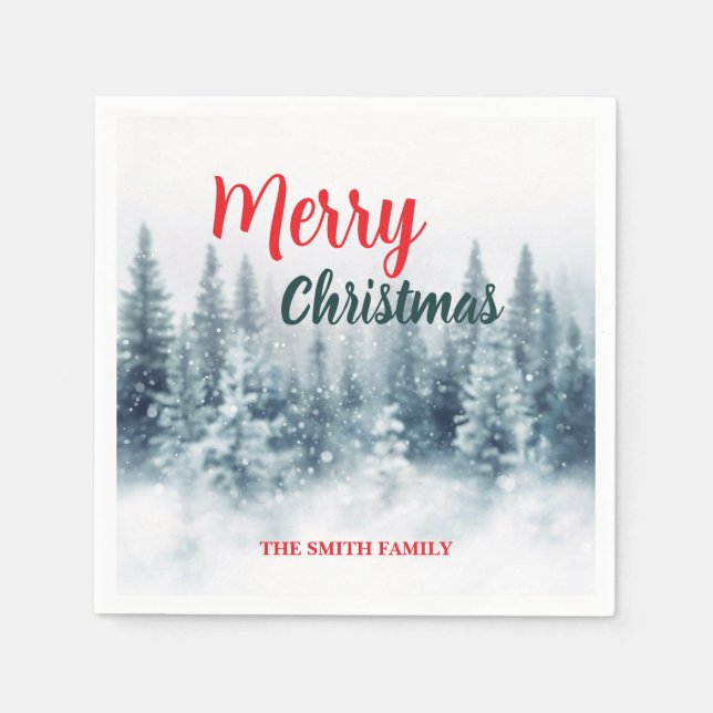 Modern Script Christmas Xmas winter pine tree fore Napkins (Front)